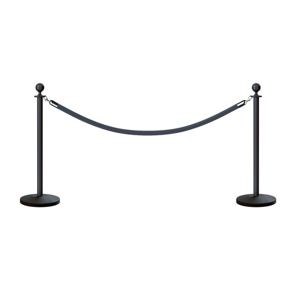 Montour Line Stanchion Post and Rope Kit Black, 2 Ball Top1 Gray Rope C-Kit-2-BK-BA-1-PVR-GY-PS